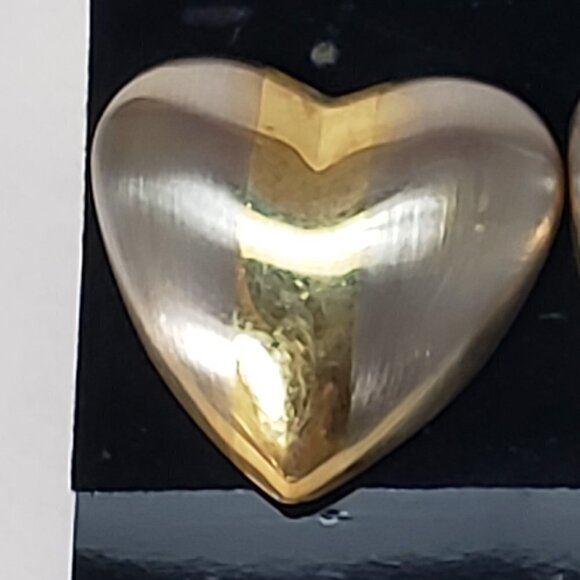 Gold, Silver Dual-Tone Stud Earrings Modern Stripe Design, 1"x1” Fashion Jewelry - Picture 4 of 7